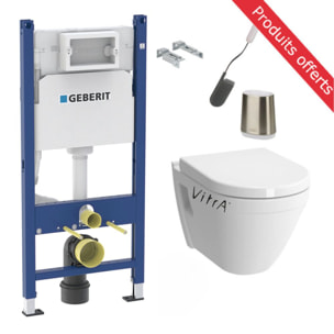 Pack WC Bati-support Geberit Duofix + WC Vitra S50 + Abattant softclose + Plaque blanche + Brosse de toilette OFFERTE