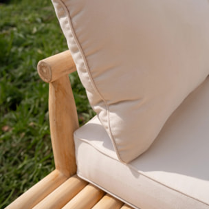 Canapé d'angle de jardin 4 places en teck et coussins blancs - Sunny