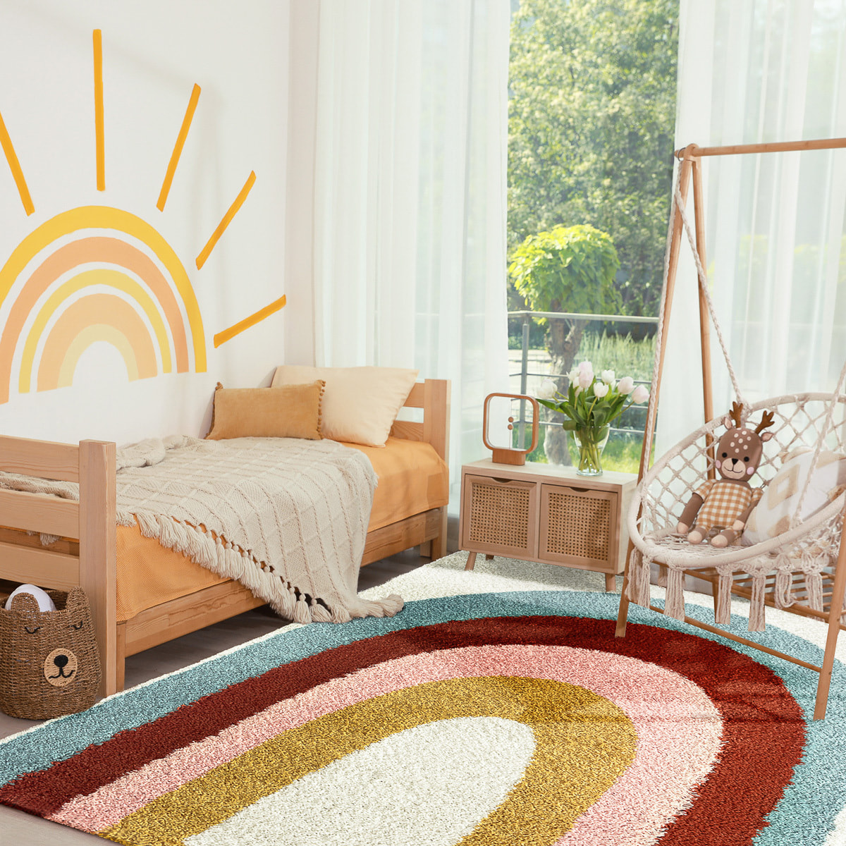 Aquarelle - tapis enfant arc en ciel multicolore