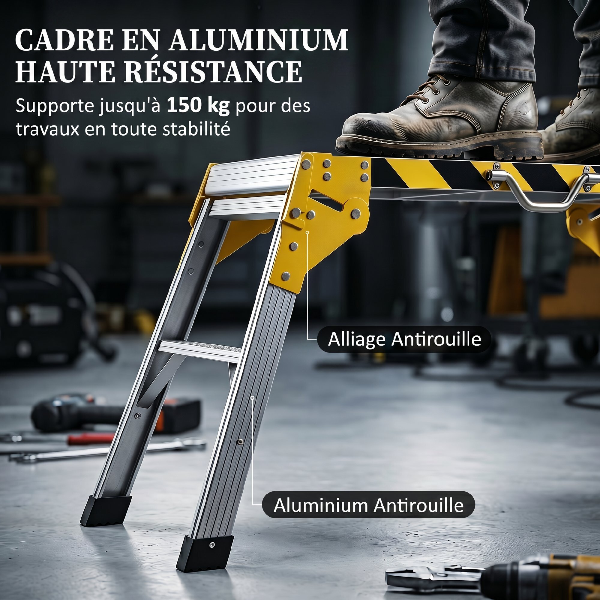 Plateforme de travail pliable - banc de plaquiste - max. 150Kg - 110 x 32 x 50 cm - alu