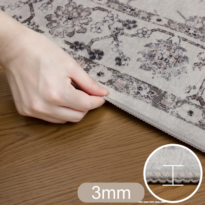 INKA - Tapis crème à poils courts doux à motif floral vintage