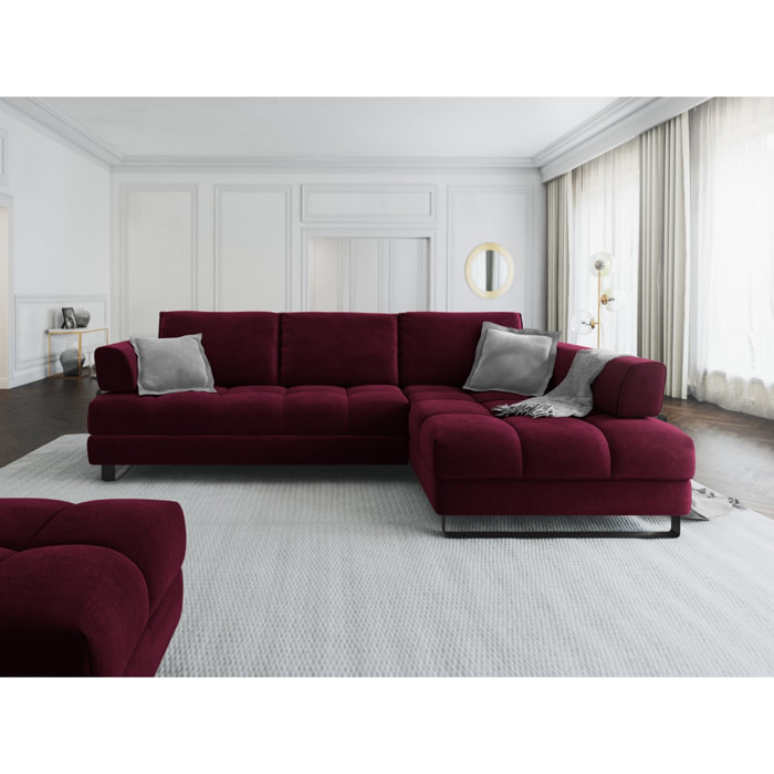 Canapé d'angle droit convertible avec coffre de rangement "Clinton" 5 places en velours rouge foncé