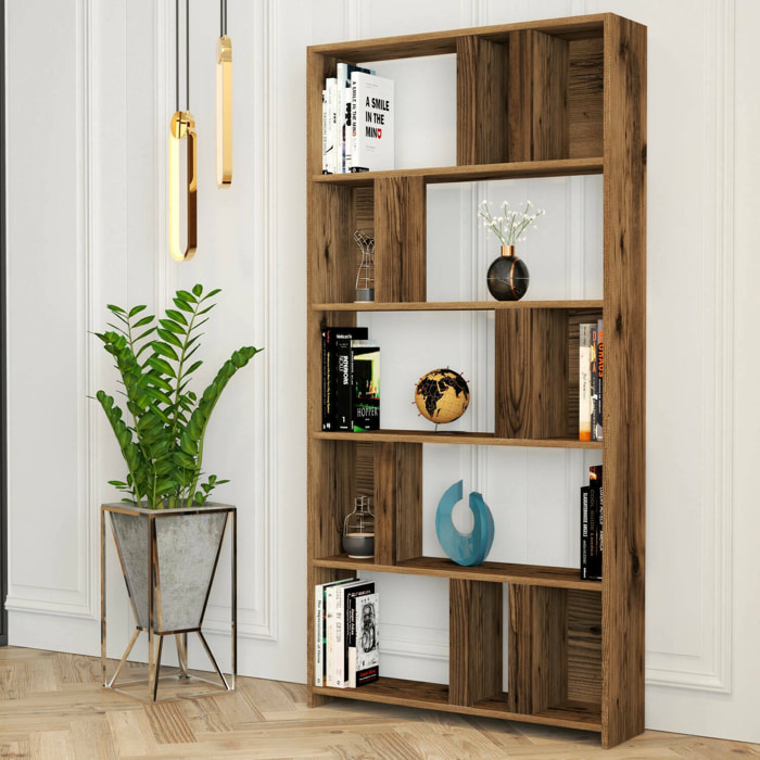 Libreria Karl, Scaffale da ufficio, Mobile portalibri, Biblioteca, 90x20 h180 cm, Noce