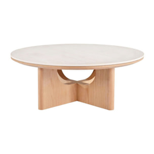 Table basse ronde D.80 cm bois et céramique beige marbré - OAK