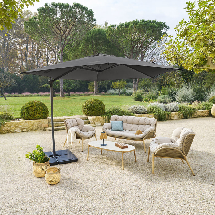 Parasol déporté rond "Naulia" Ardoise 3,3m en acier polyester et nylon