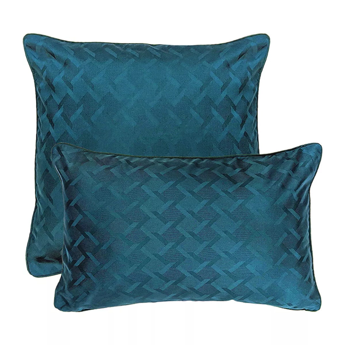 Taie d'oreiller satin de coton motif jacquard bleu Adagio crepuscule