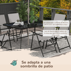 Conjunto de Muebles de Jardín de 7 Piezas Conjunto de Comedor de Exterior con 6 Sillas Plegables y Mesa de con Orificio para Sombrilla para Terraza Exterior Gris