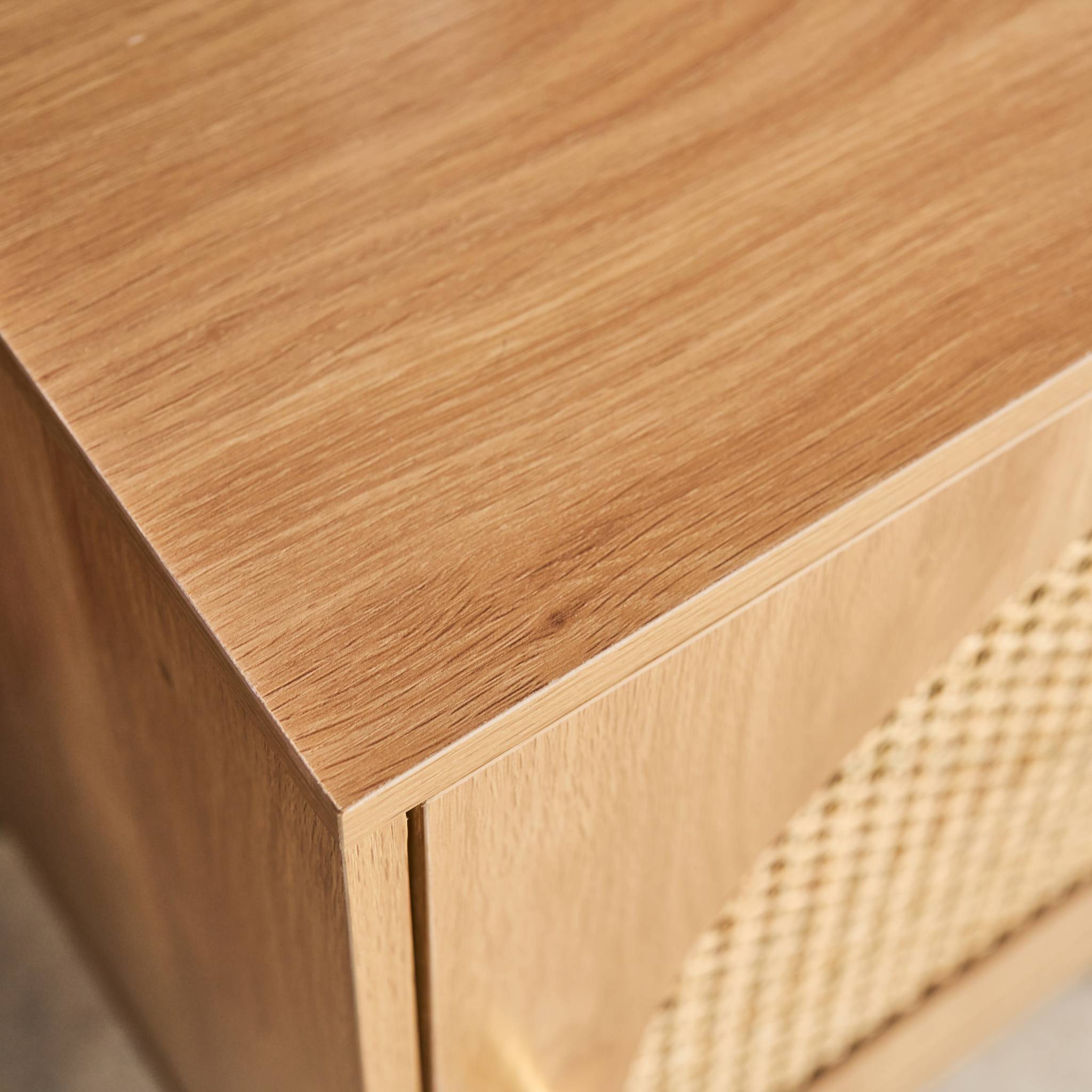 Table de chevet bohème bois et cannage naturel 1 porte 45 x 40 x 60 cm - Judith