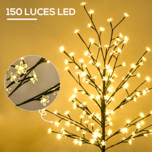 HOMCOM Luz de Árbol de Cerezo con 150 Luces LED IP44 Blanco Cálido Lámpara Decorativa de Flor de Cerezo con Ramas Flexibles para Salón Fiestas Interiores 17x17x150 cm Negro