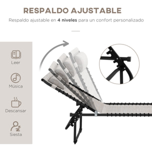Conjunto de 2 Tumbonas Plegables Tumbonas de Jardín con Respaldo Ajustable en 4 Posiciones Carga 120 kg para Terraza Piscina Playa 197x58x30 cm Crema