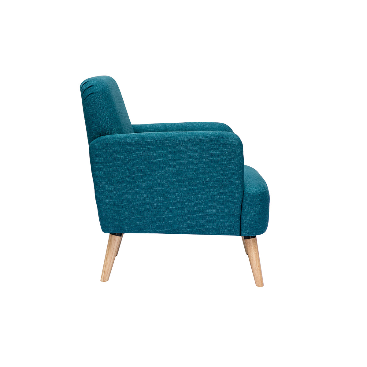 Fauteuil scandinave en tissu bleu canard et bois clair ISKO