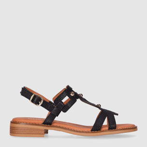Sandalias de Piel - Negro - Tacón: 1 cm
