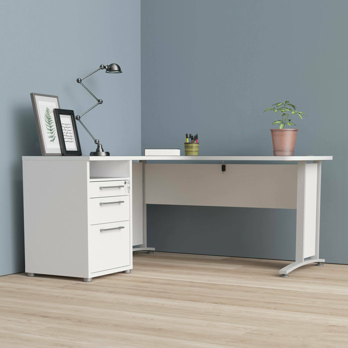 Scrivania Alfango, Scrittoio multiuso, Tavolo per ufficio porta PC, Piano di lavoro, 159x151 h75 cm, Bianco