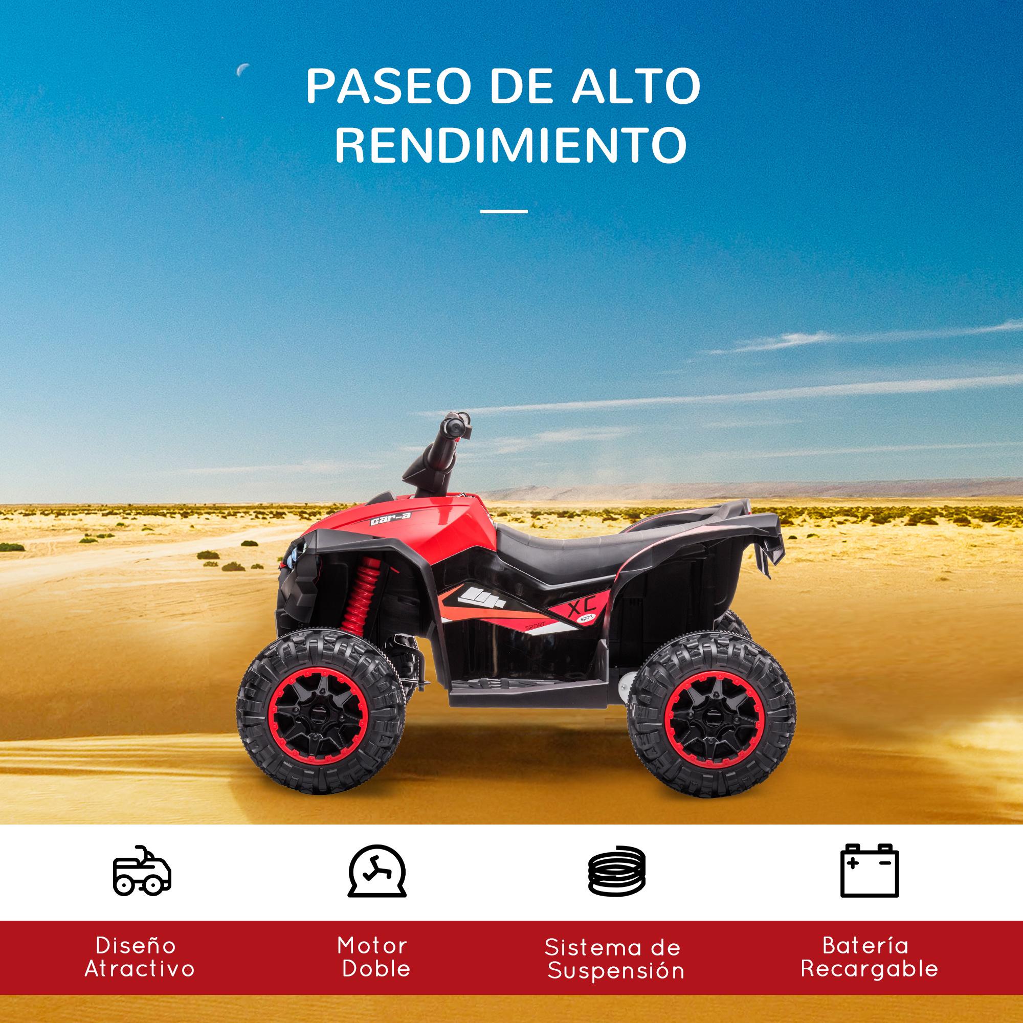 Quad Eléctrico para Niños de 3-5 Años Vehículo Eléctrico a Batería 12V con 2 Motores Faros Bocina Música Velocidad Ajustable Avance y Retroceso 83x53x55,5 cm Rojo