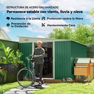 Cobertizo de Jardín Exterior 8,9 m² 280x345x201 cm Caseta de Jardín Exterior Metálica con 2 Puertas Corredizas y 2 Ventanas para Almacenamiento de Herramientas Verde