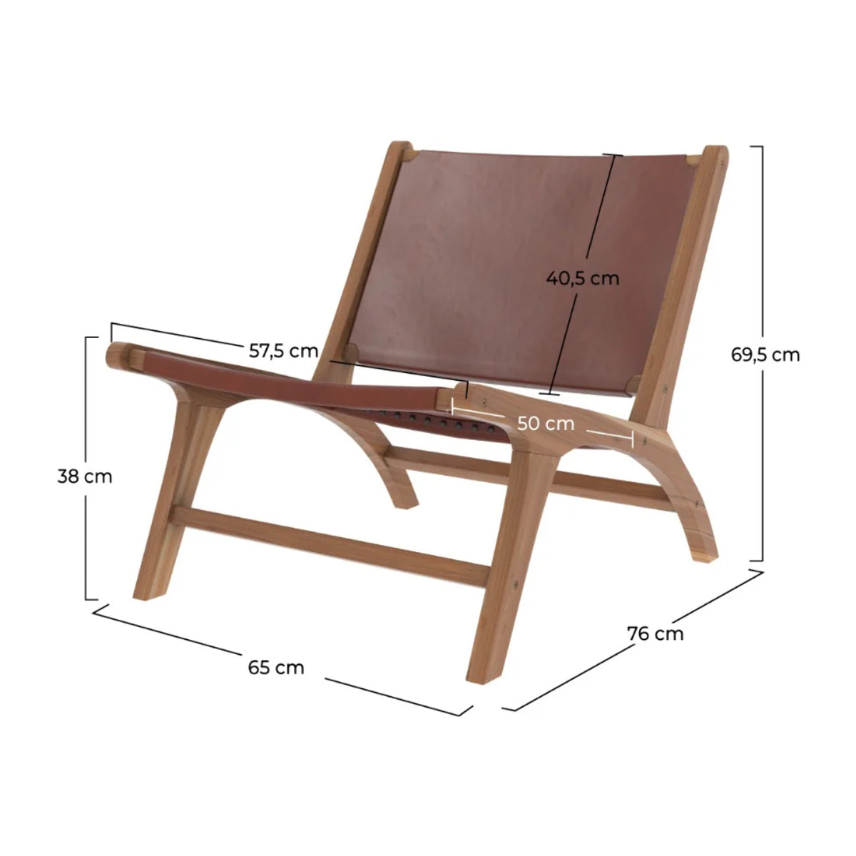 Fauteuil  en teck et cuir lisse marron - Kuna