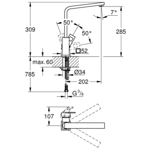 Mitigeur monocommande évier cuisine Eurocube bec haut