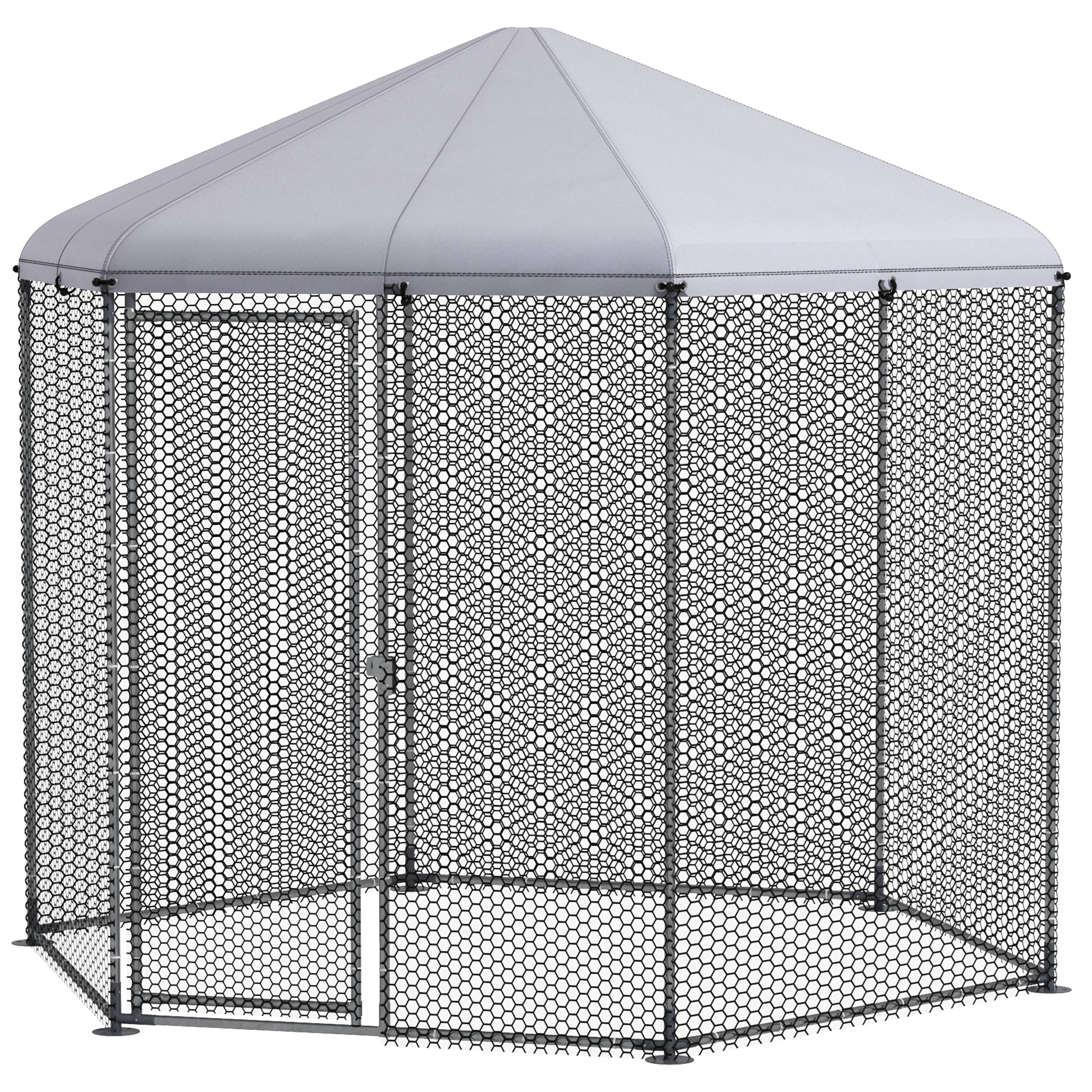 Enclos poulailler chenil 5 m² - parc grillagé dim. 2,8L x 2,45l x 2,46H m - entièrement couvert - acier oxford gris