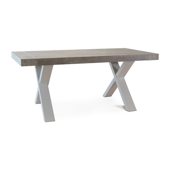 Tavolo da soggiorno, Xilon, allungabile, top melaminico cemento, gambe ad incrocio antracite