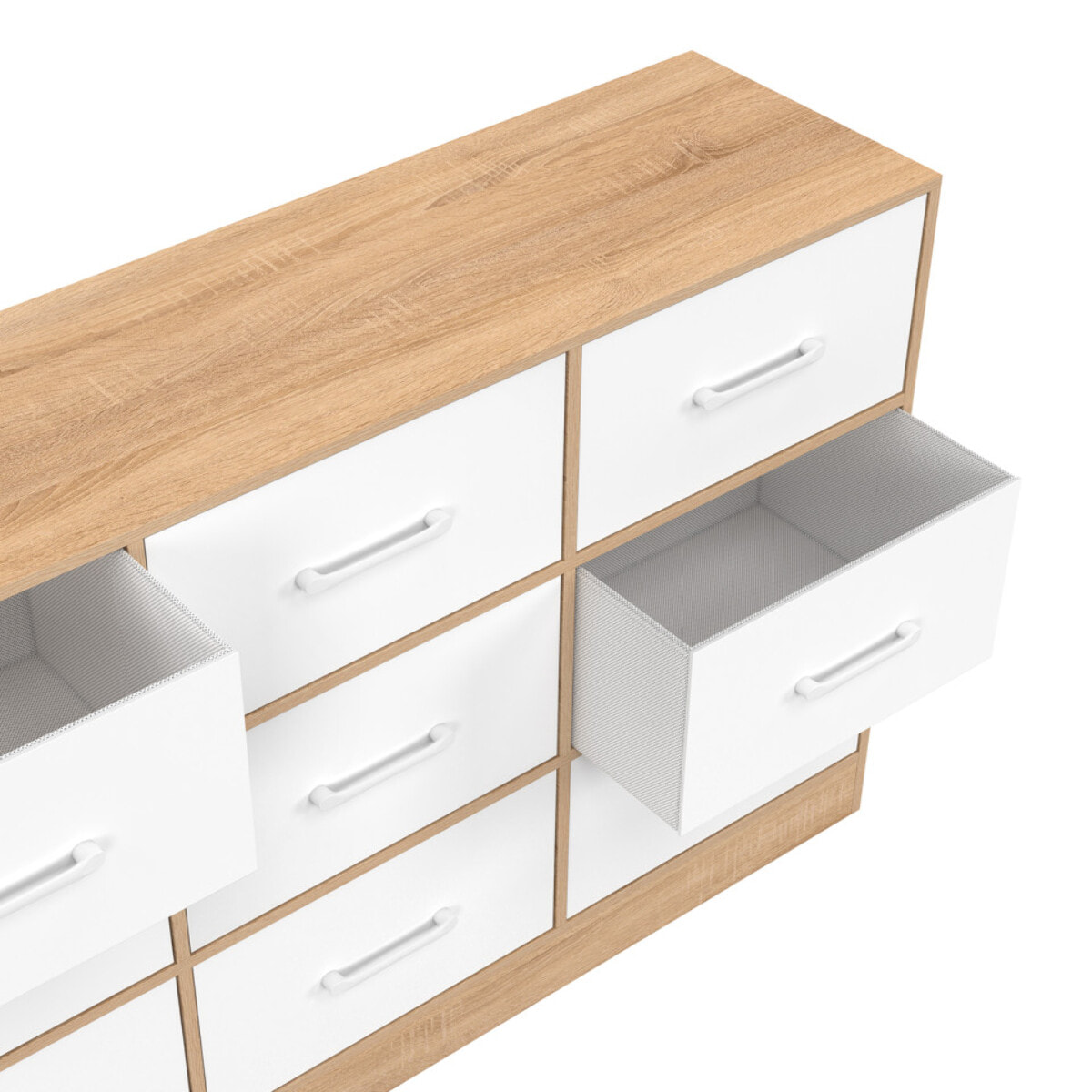 Commode Uma 9 tiroirs bois et blanc