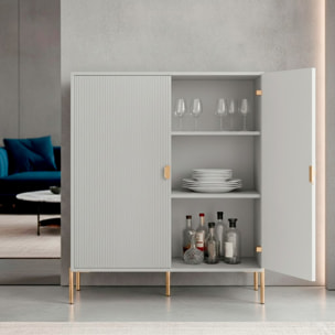 Credenza Mobile Contenitore 2 Ante Cannettate E Piedini Oro Madia Moderna con Ripiani Interni E Chiusura Soft Close 103.6 x 124 x 39.6 Cm Grigio