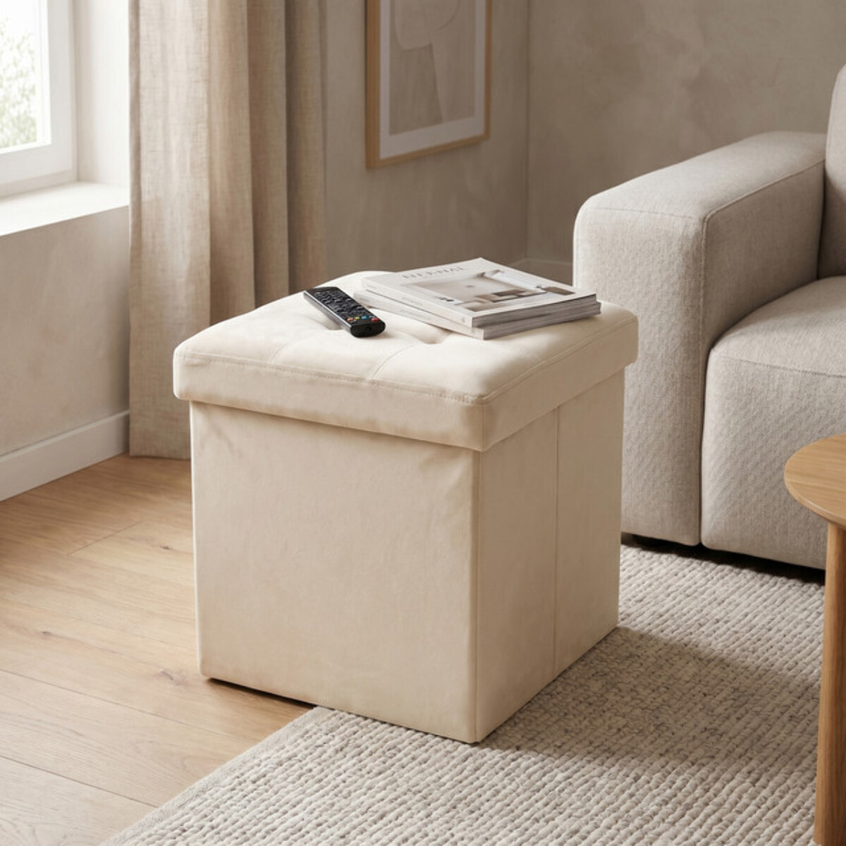 Pouf contenitore in velluto 38x38x38 cm, cubo imbottito con vano interno, seduta elegante effetto velvet trapuntato, resistente fino a 150 kg, salvaspazio ideale per camera soggiorno ingresso e cameretta