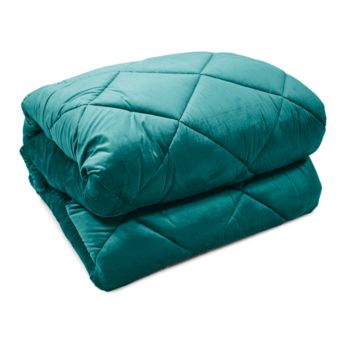 TRAPUNTA INVERNALE MATRIMONIALE IN VELLUTO VERDE PETROLIO PRODOTTO ITALIANO