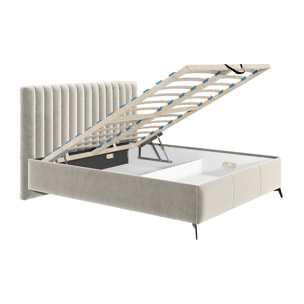Mendoza - lit coffre - 160x200 - sommier inclus - en velours - Beige