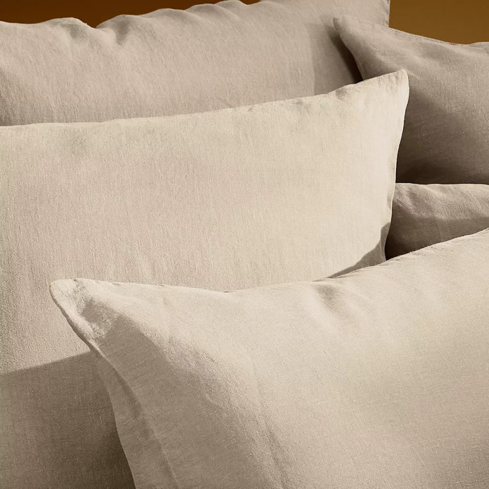 Taie d'oreiller pur lin lavé 165 g/m² uni beige Le lin lave lin