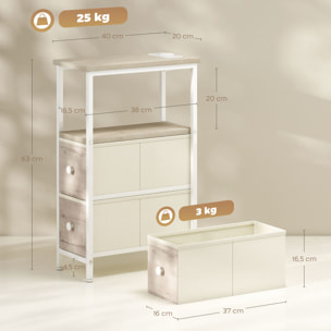 Juego de 2 Mesas Auxiliares con Enchufe, Mesitas Auxiliares Estrechas con Toma AC, Puerto USB, Puerto USB-C, 2 Cajones de Tela, Estante Abierto, para Salón, Dormitorio, Natural