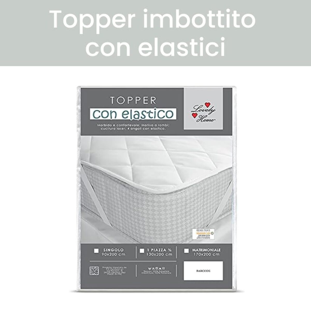 Topper Matrimoniale, Imbottito con Trapuntatura a Quadri, Lavabile in Lavatrice, con Angoli Elastici