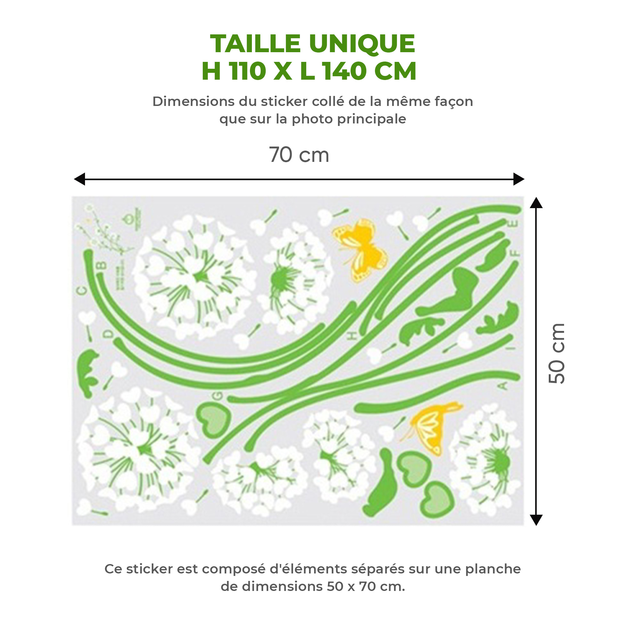 Stickers Muraux décoration adhésifs Fleurs pisenlits en coeurs