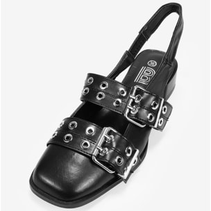 Zapatos Mary Jane destalonados negros con tacón y hebillas