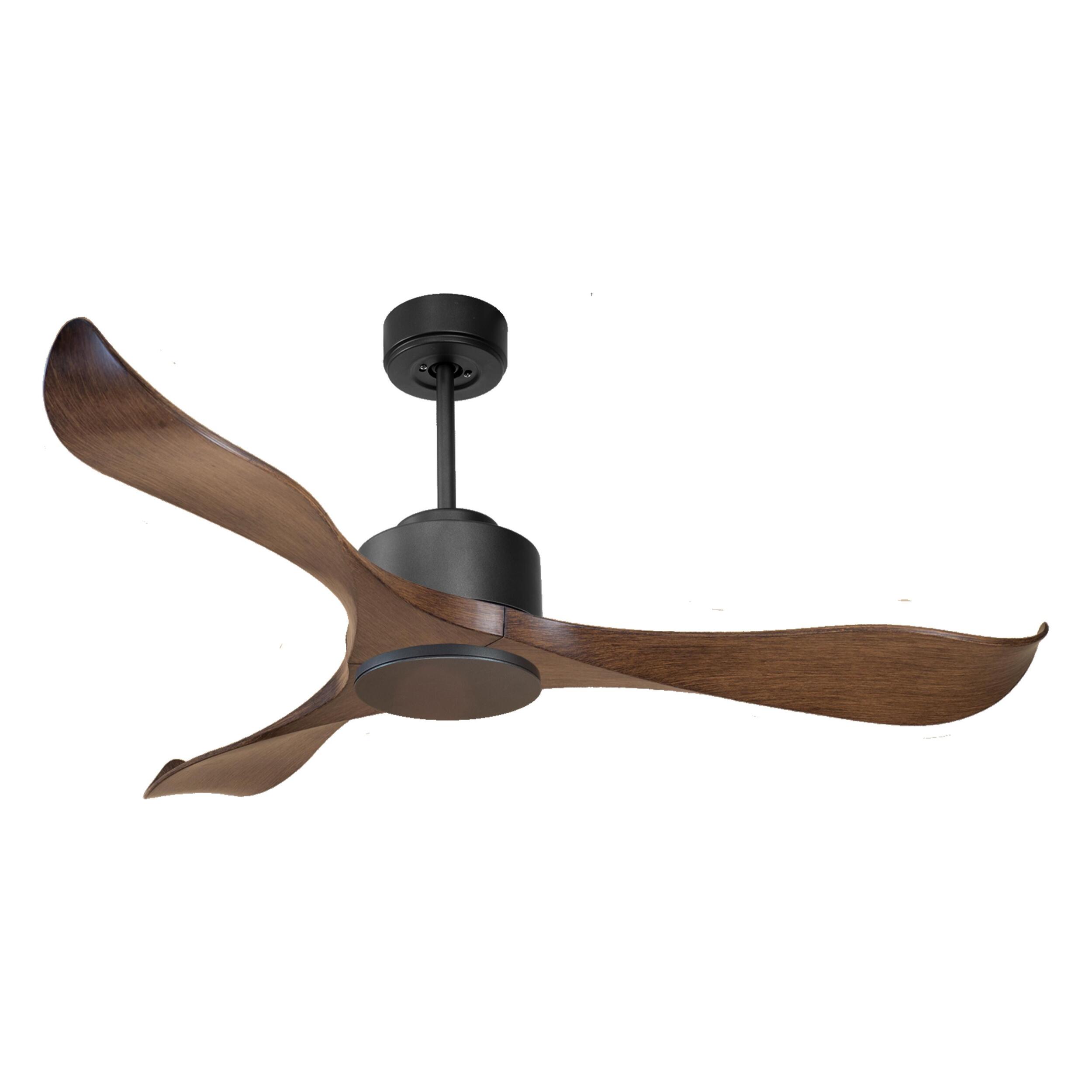 Ventilateur de plafond Réversible Lumière  Thermostat Wifi Moteur à courant continu Toits en pente Télécommande Adaptateur 2/3 Lames Hypersilence Mémoire 40   W Noir