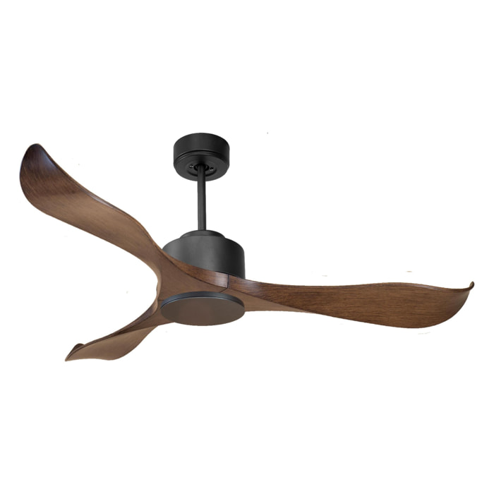 Ventilateur de plafond Réversible Lumière  Thermostat Wifi Moteur à courant continu Toits en pente Télécommande Adaptateur 2/3 Lames Hypersilence Mémoire 40   W Noir