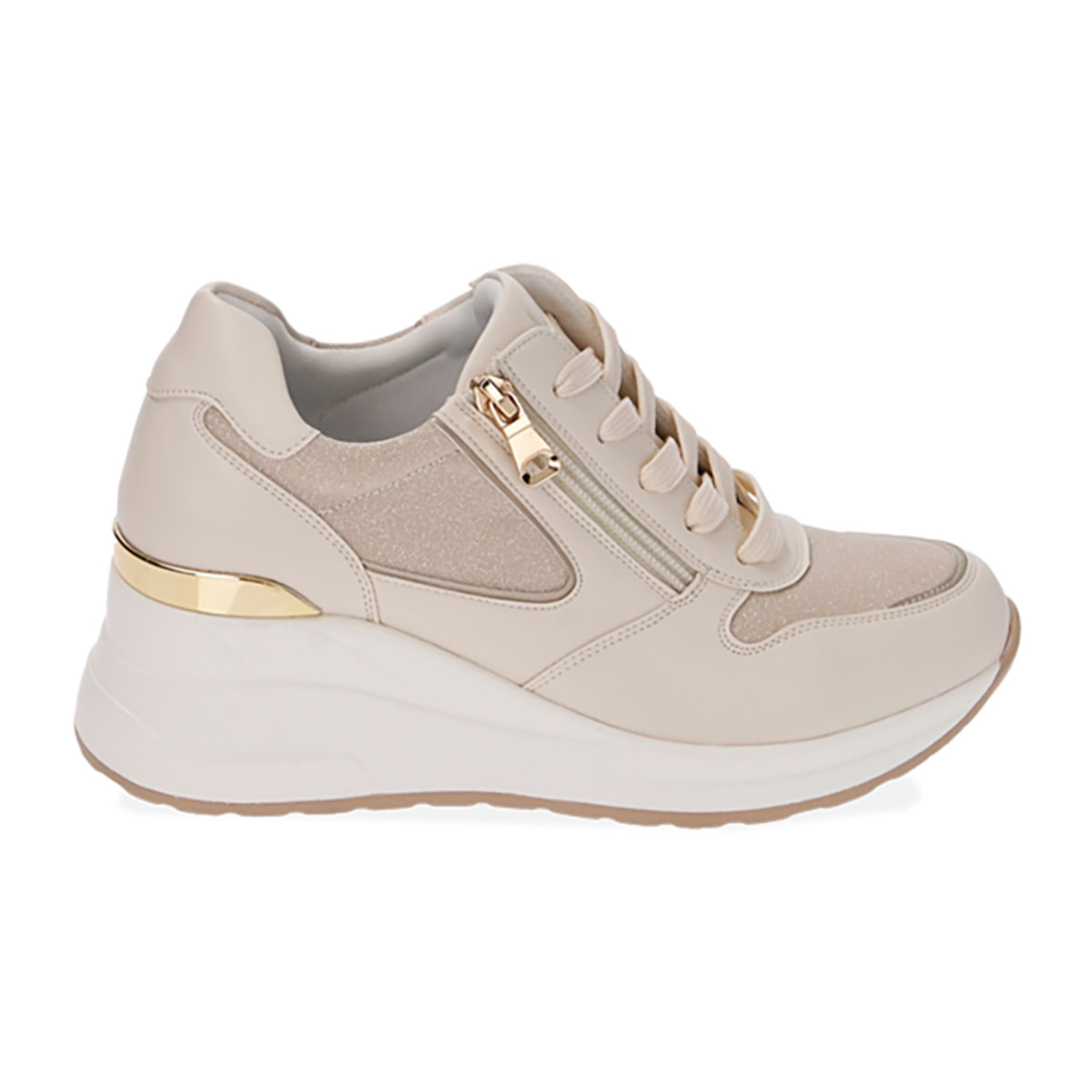 Zapatillas beige, tacón de cuña 6 cm