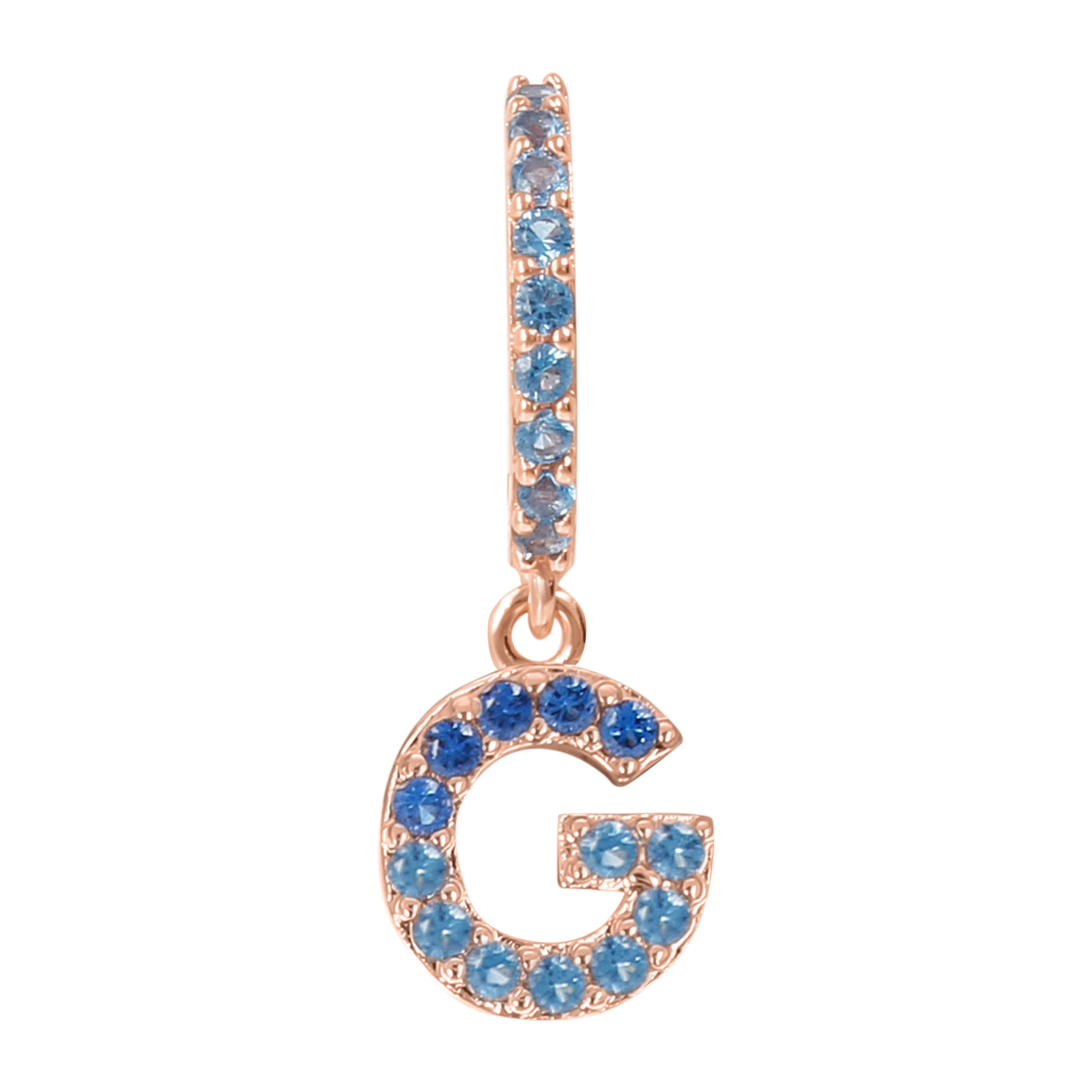 Orecchino Pendente con Lettera G in Pavé di Cubic Zirconia Blu