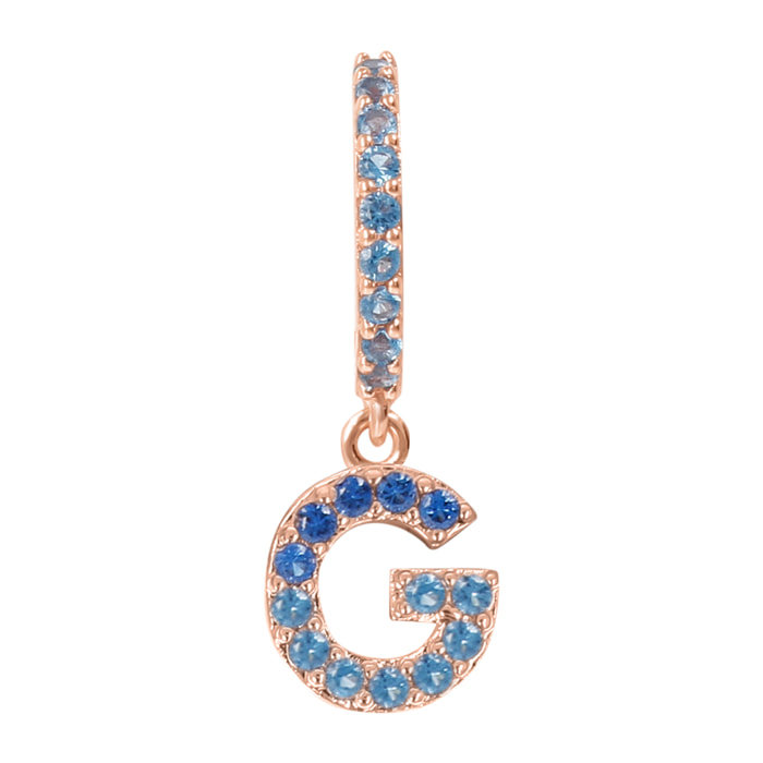 Orecchino Pendente con Lettera G in Pavé di Cubic Zirconia Blu