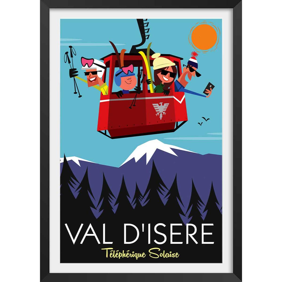 Affiche Ski à Val D'Isère Affiche + cadre en bois - Noir