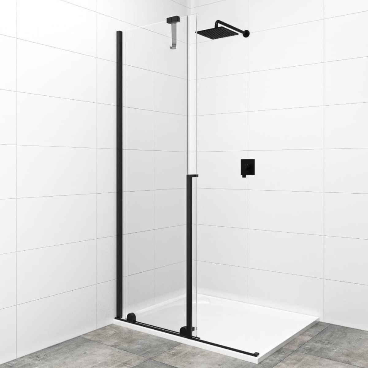 X-MOTION 110x200cm Paroi en verre coulissante Crystal Glass® 8 mm anticalcaire, avec bras et profilés Noir mat (SATBWIXM110C)