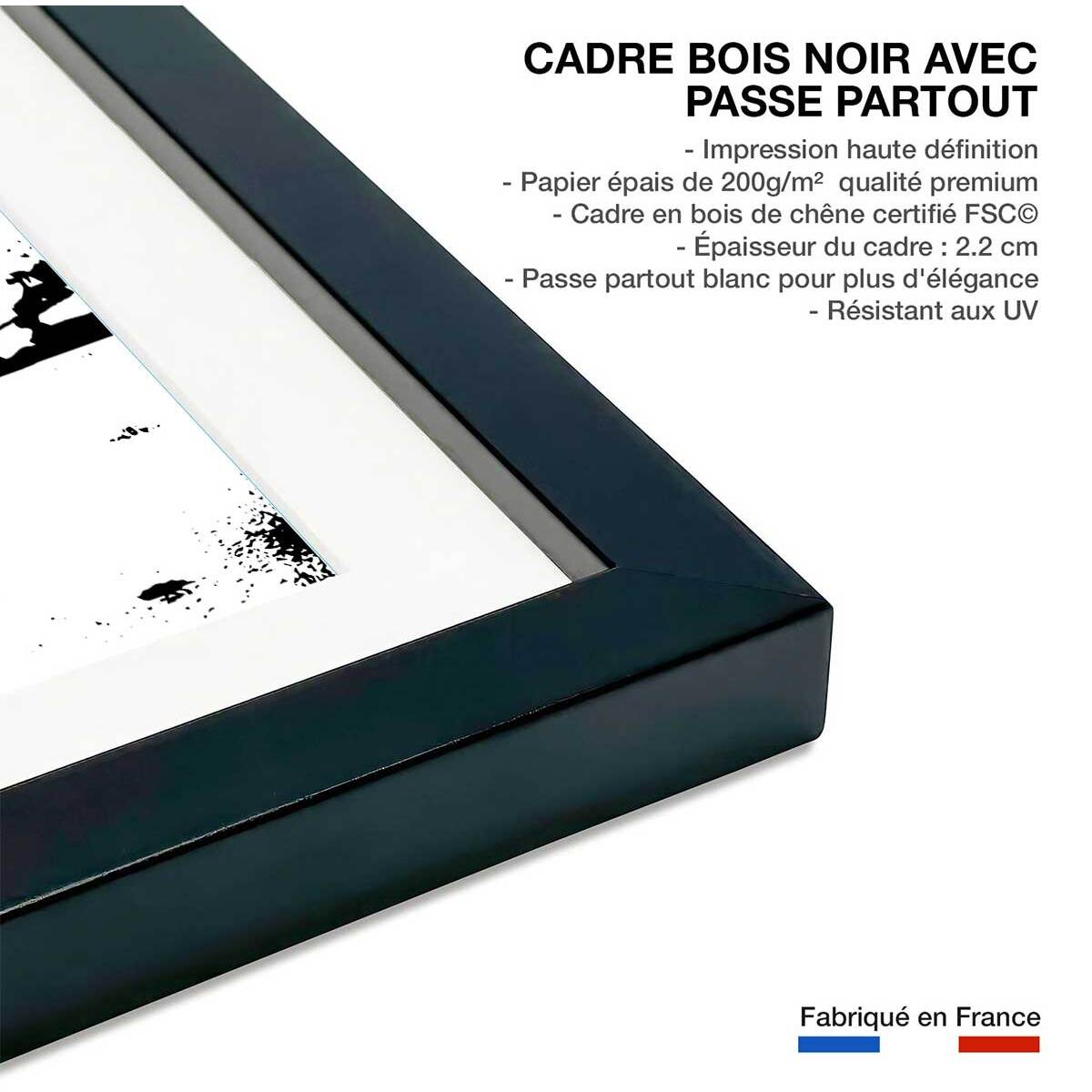 Poster landes lou surfou Affiche + cadre en bois - Noir