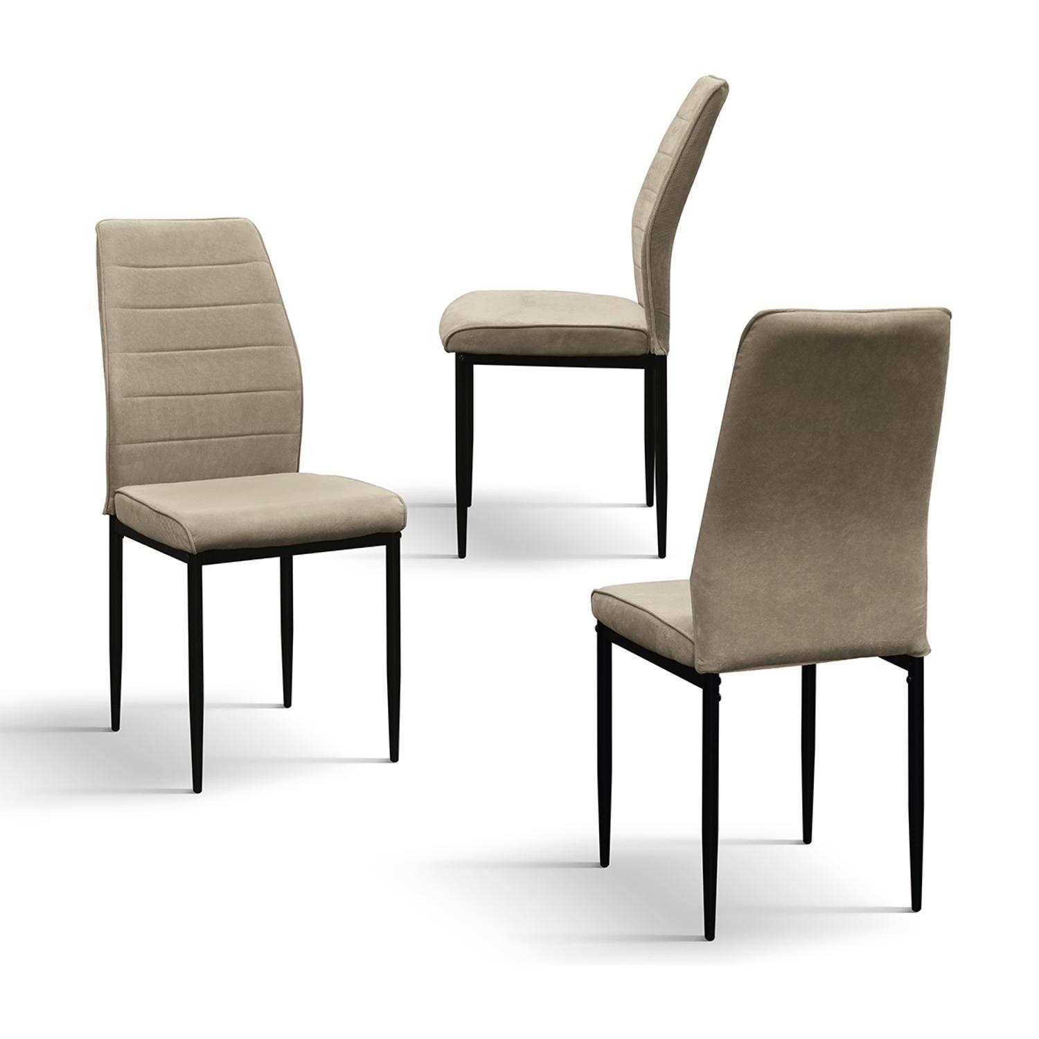 Set di 4 sedie LUBIANA in tessuto beige e gambe in metallo nero opaco