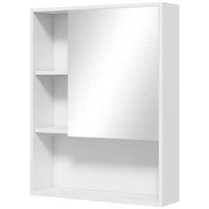 Armoire murale miroir salle de bain porte étagère 3 niches 60 x 15 x 76 cm blanc