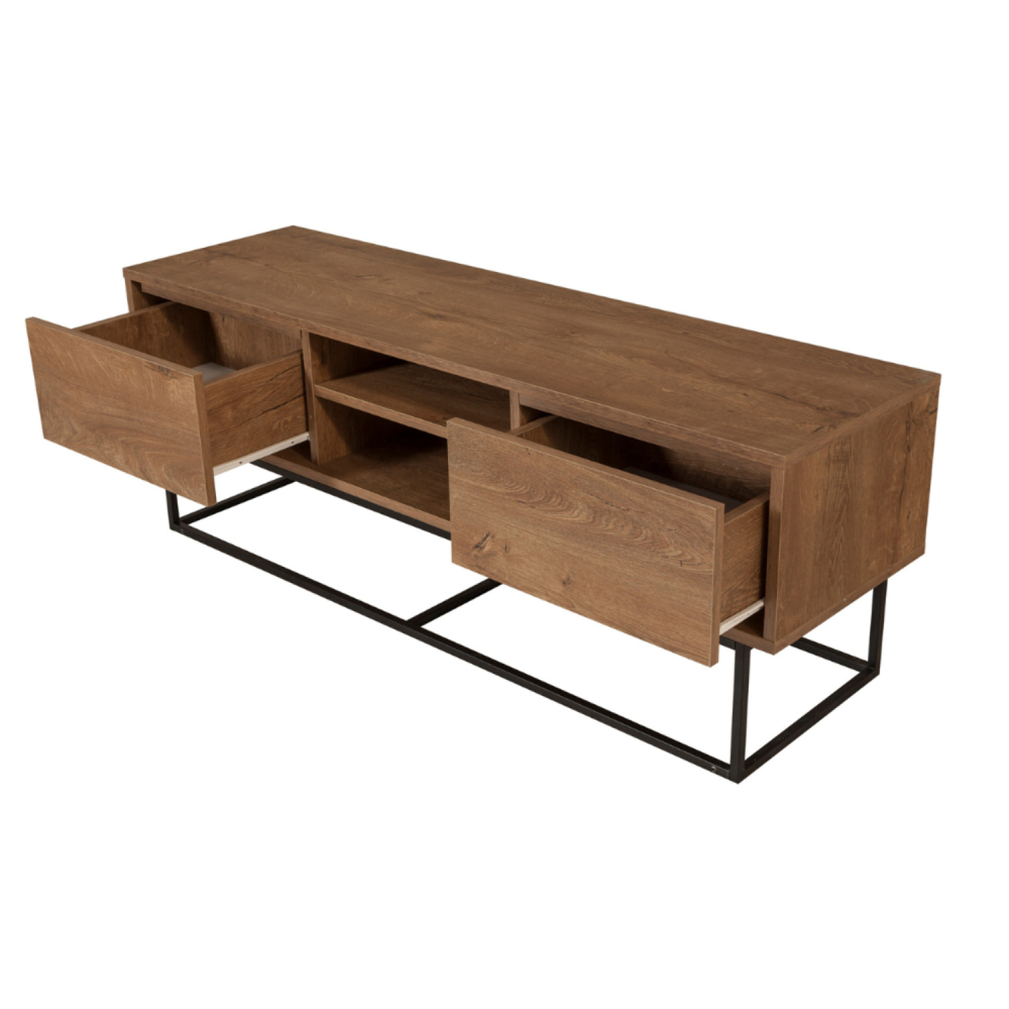 Meuble tv bois et noir avec rangements - KIEL