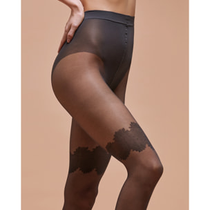 Collant Tormaline 30 denari con disegno balza in pizzo e riga posteriore