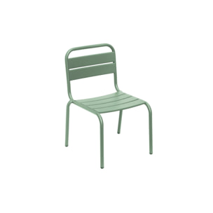 Lot de 2 chaises en métal vert clair pour enfant. salon de jardin enfant