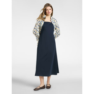 Elena Mirò - Vestido largo de raso mezcla algodón - Azul