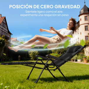 Set de 2 Tumbonas Jardín Exterior Plegables con Mesa Auxiliar Portavasos Tumbonas de Gravedad Cero con Respaldo Ajustable Reposabrazos Extraíble para Patio Piscina Terraza Exterior Negro