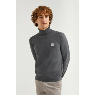 Maglione basic a dolcevita grigio scuro con logo Polo Club