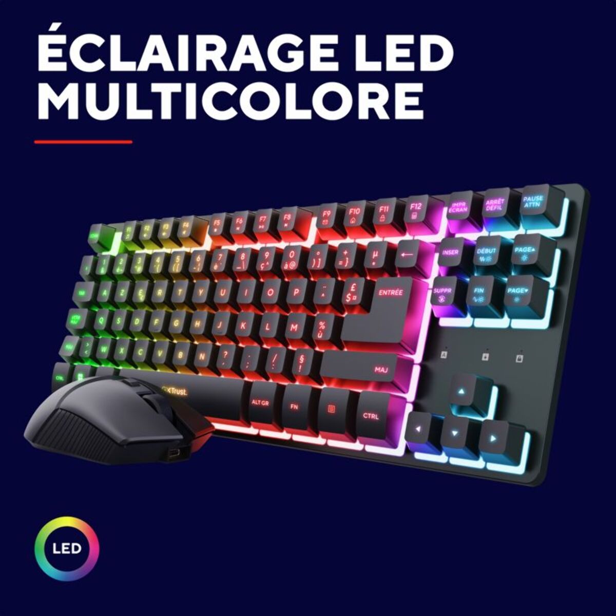 Pack clavier et souris gamer TRUST Combo TKL THADO RGB